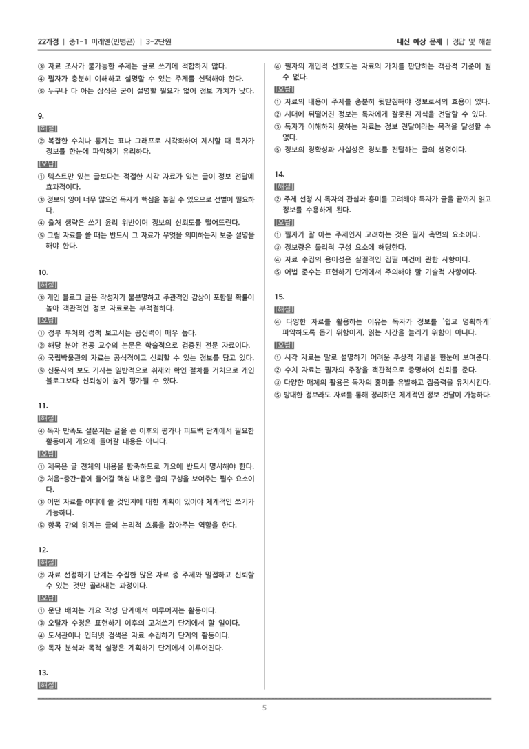[22개정] 중1-1 미래엔(민) 3(2) 자료를 활용하여 글 쓰기_내신 예상 문제_preview_5