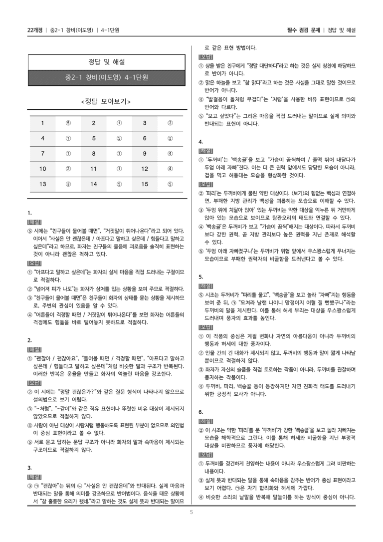 [22개정] 중2-1 창비(이) 4(1) 개성적인 발상과 표현_필수 점검 문제_preview_5
