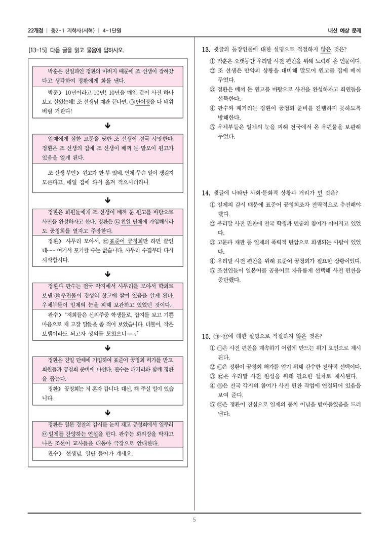 [22개정] 중2-1 지학사(서혁) 4(1) 문학으로 만나는 삶_내신 예상 문제_preview_5