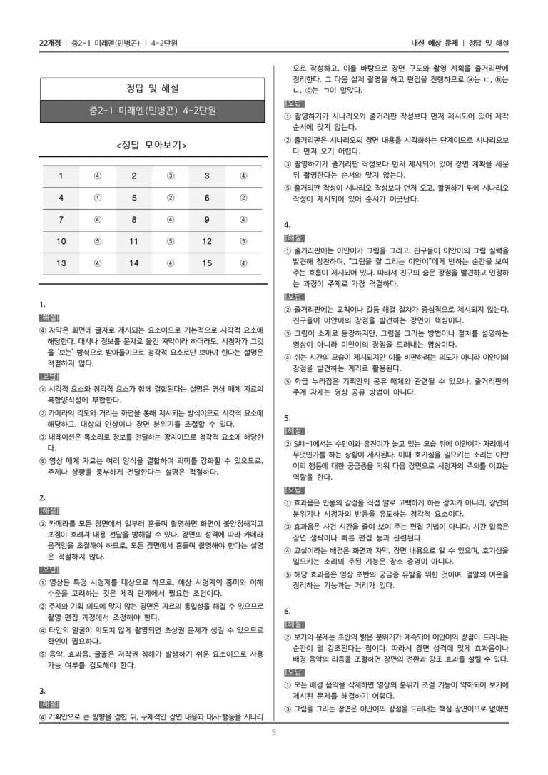 [22개정] 중2-1 미래엔(민) 4(2) 영상 매체 자료 제작하기_내신 예상 문제_preview_5