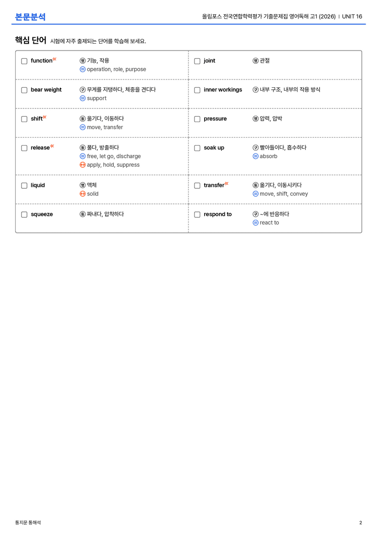 올림포스 전국연합학력평가 기출문제집 영어독해 고1 (2026) UNIT 16 본문분석_preview_2