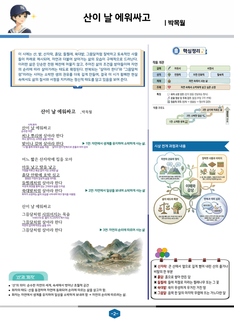[문학] 비상(강) 2-(4) 산이 날 에워싸고, 저 산이 날더러_분석 및 객관식 (20문제)_preview_2