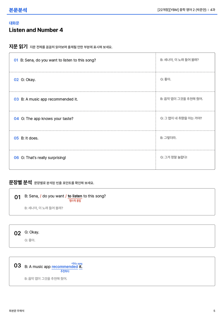  [YBM] 중학 영어 2 (박준언) 4과 본문분석_preview_5