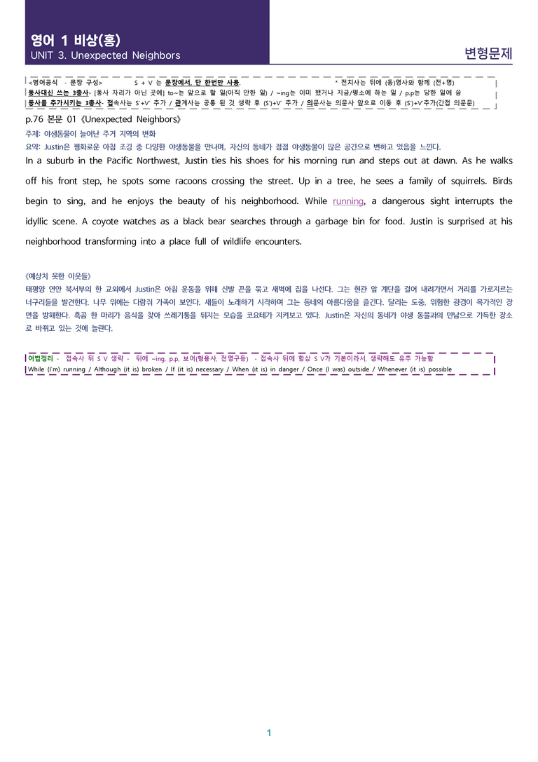 [핵심! 적중 예상] 고등 영어 Ⅰ 비상(홍) 3과 변형문제 125제_preview_1