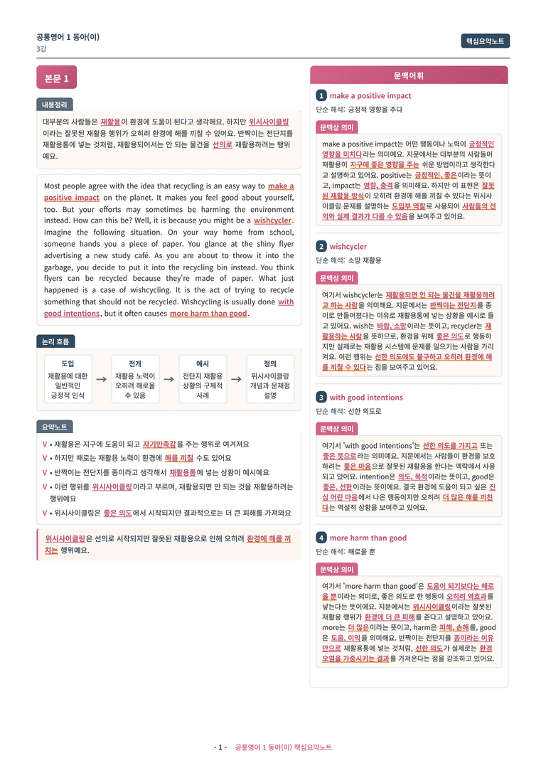 🩷[공통1] 동아(이) 3과 핵심요약노트🩷 by 대치동 시크릿_preview_1