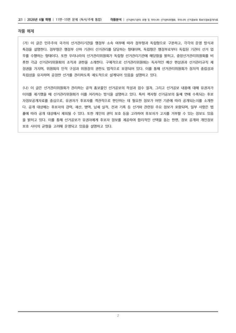 [고1] 2026 모의고사 6월 | 11-15번 (독서 주제통합)_작품분석_preview_2