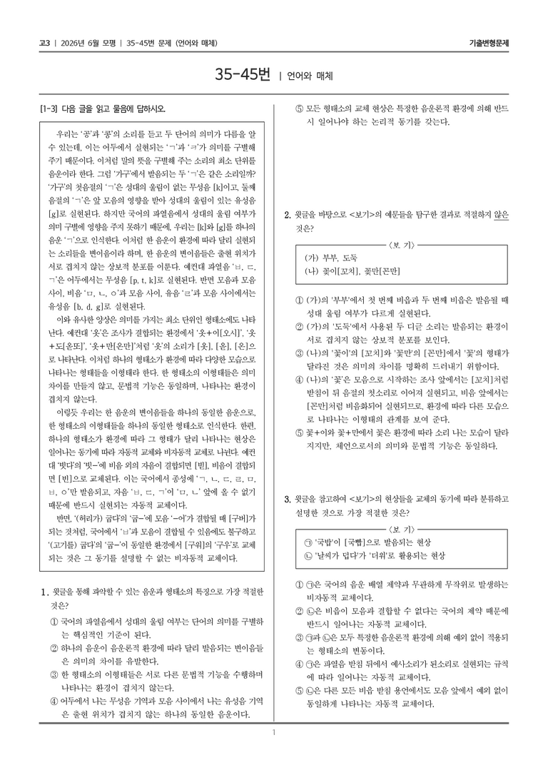 [고3] 2026년 6월 모평 35-45번 (언어와 매체)_기출변형문제_preview_1