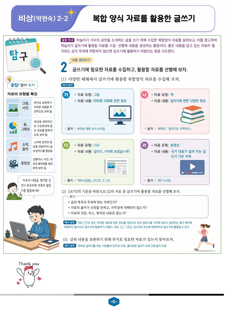 [중학][2-2] 비상(박현) 3-(2) 복합 양식 자료를 활용한 글쓰기_분석 및 객관식_preview_5