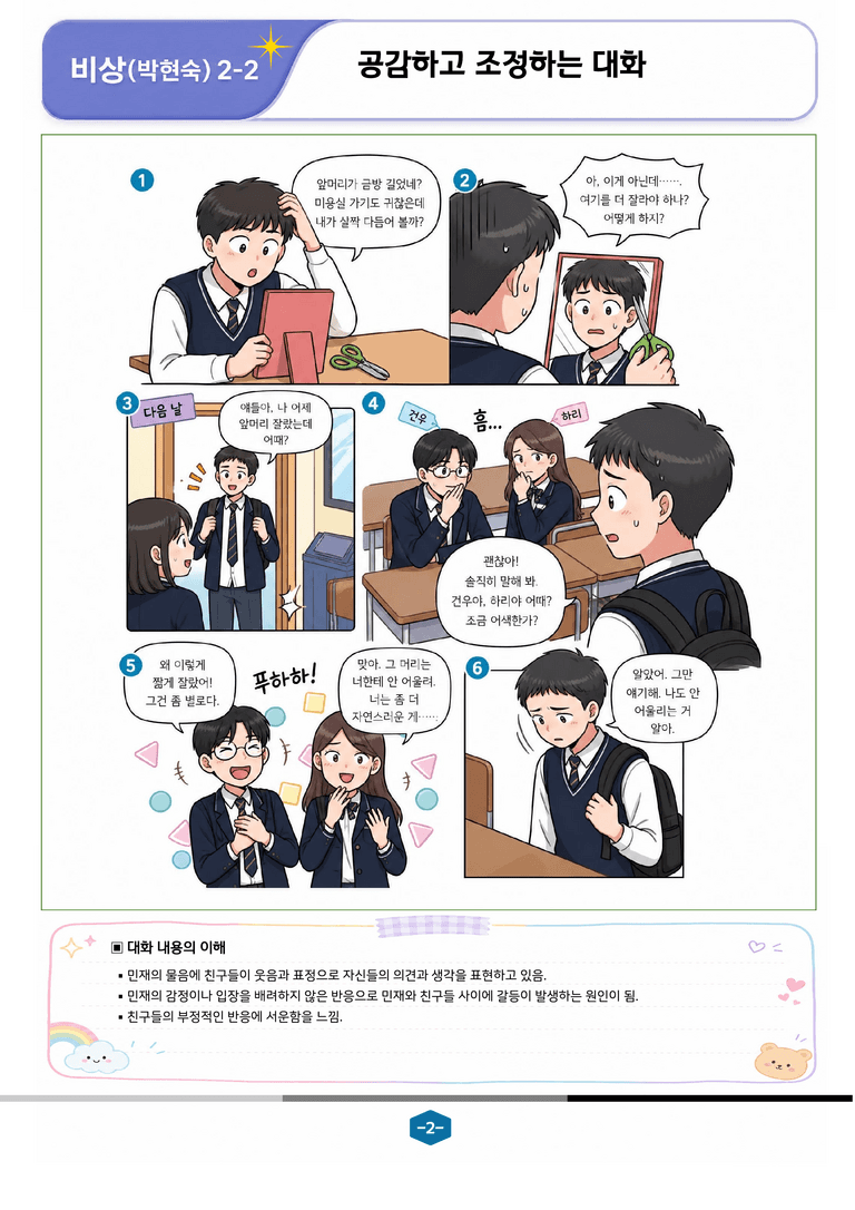 [중학][2-2] 비상(박현) 1-(2) 공감하고 조정하는 대화_분석 및 객관식_preview_2