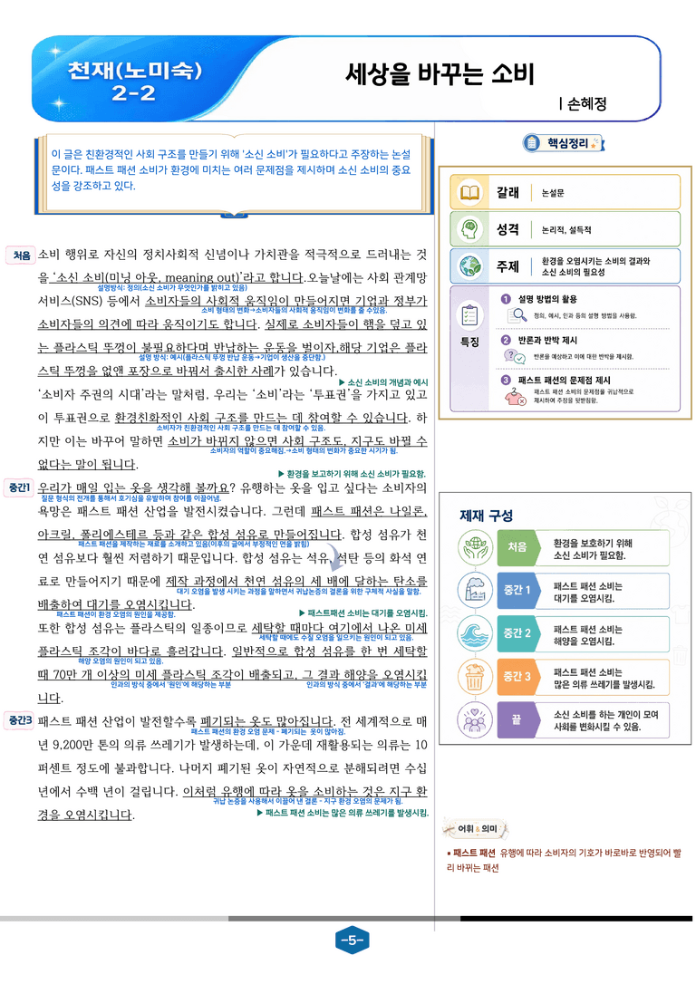 [중학][2-2] 천재(노) 2-(1) 설명과 논증이 담긴 글쓰기_분석 및 객관식_preview_5