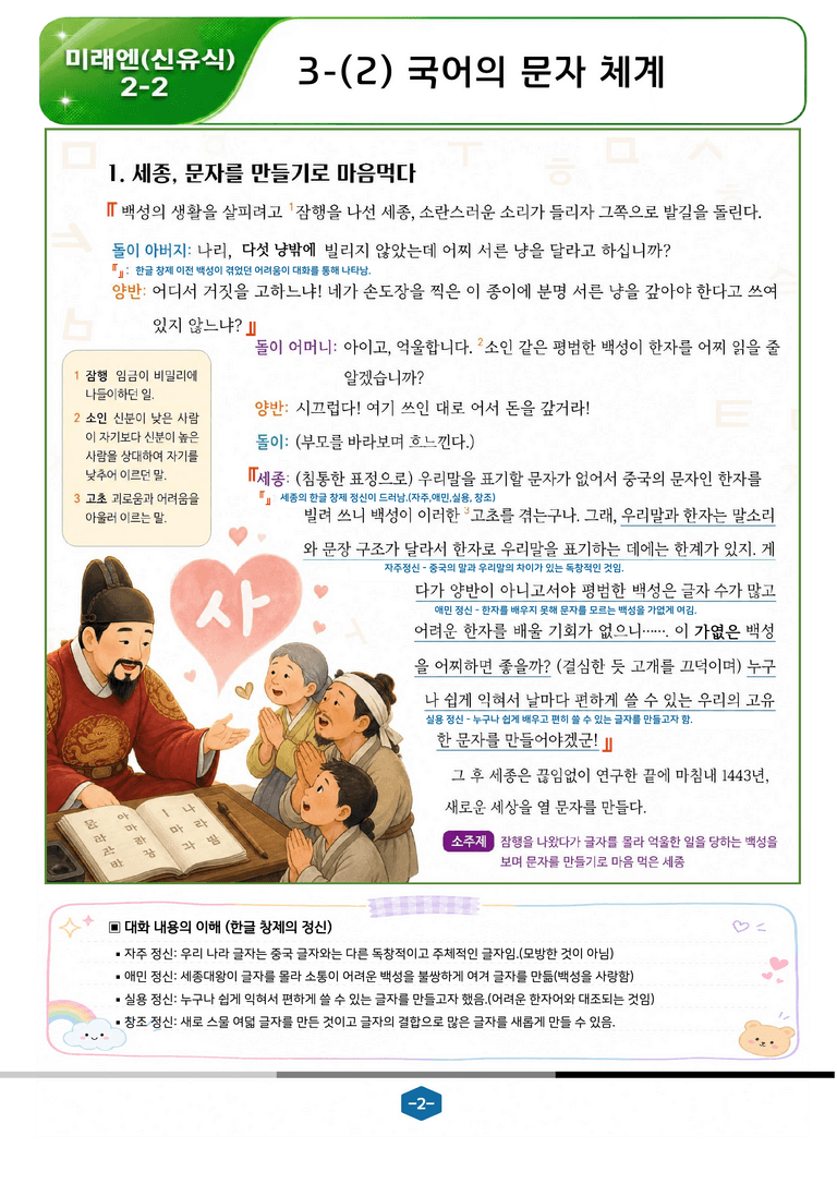 [중학][2-2] 미래엔(신) 3-(2) 국어의 문자 체계_분석 및 객관식_preview_2