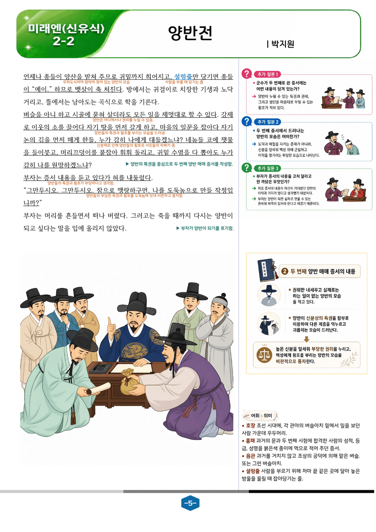 [중학][2-2] 미래엔(신) 1-(1) 양반전_분석 및 객관식_preview_5