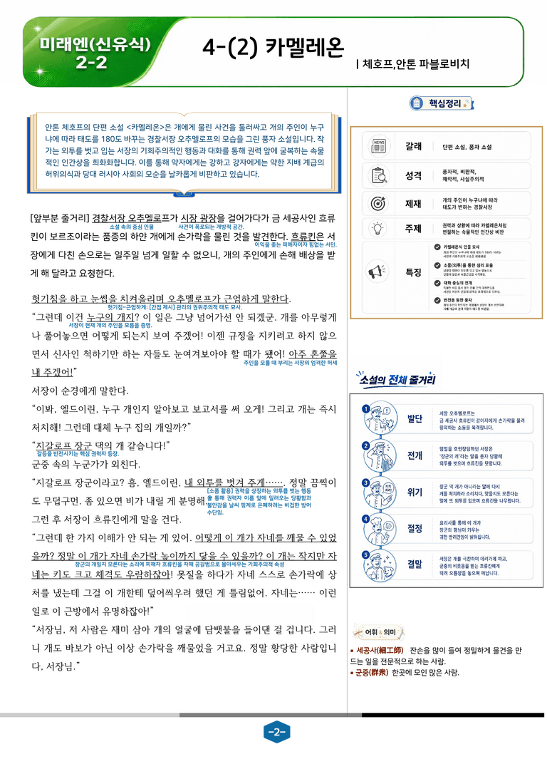 [중학][2-2] 미래엔(신) 4-(2) 카멜레온_분석 및 객관식_preview_2