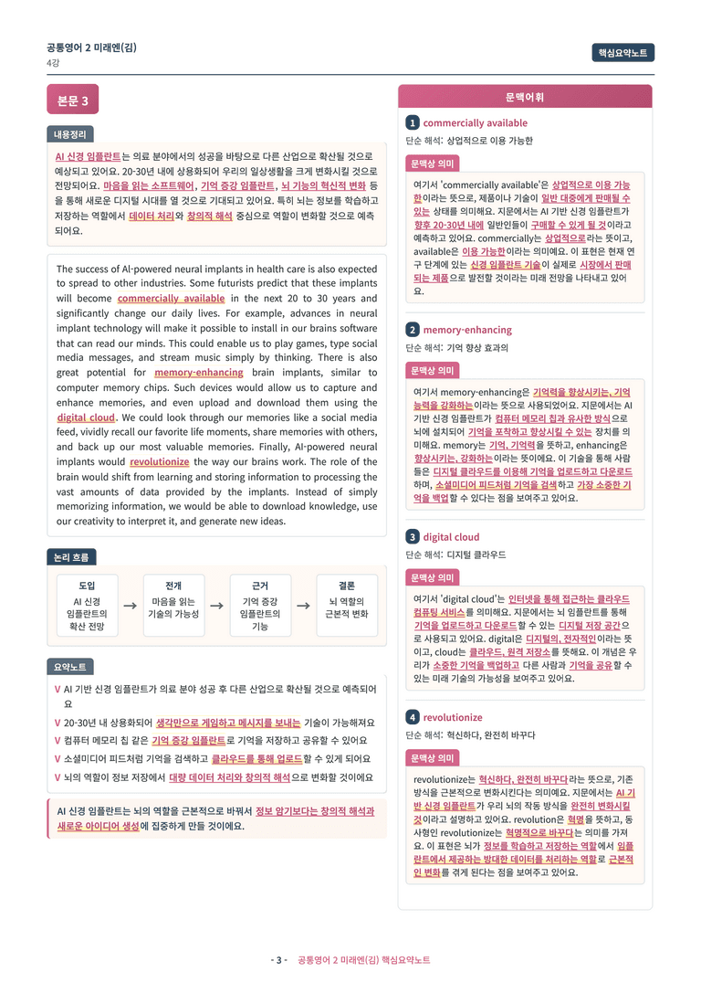 🩷 (공통영어2) 미래엔(김) 4과 핵심요약노트🩷 by 대치동시크릿_preview_3