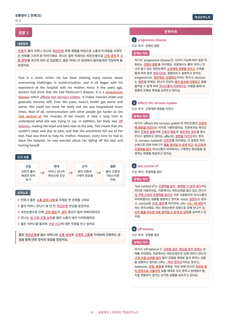 🩷 (공통영어2) 천재(조) SL과 핵심요약노트🩷 by 대치동시크릿_preview_1