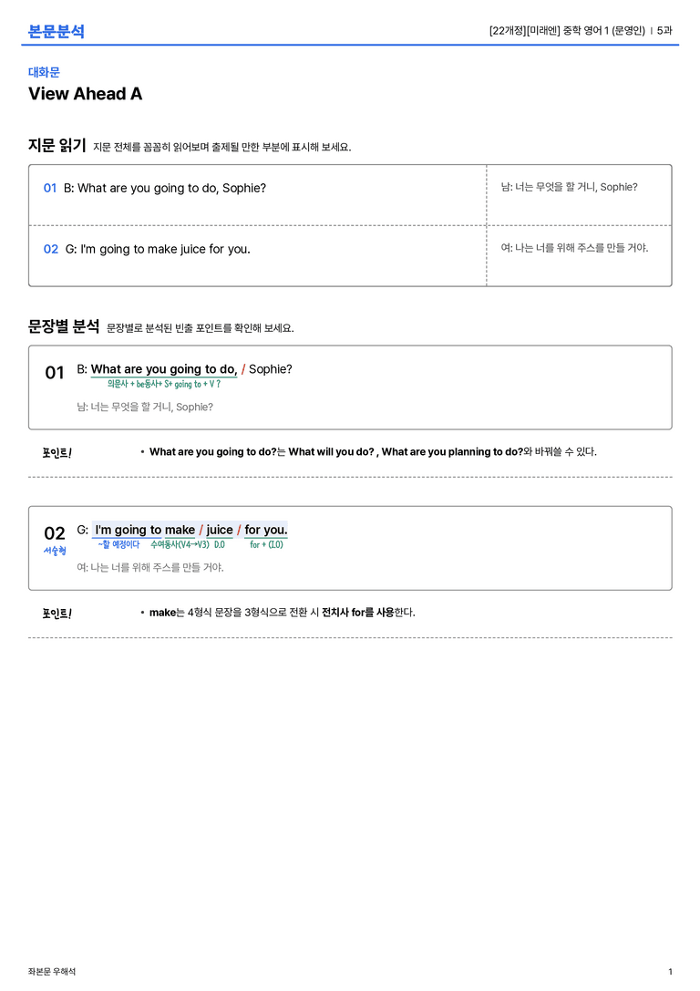 [미래엔] 중학 영어 1 (문영인) 5과 본문분석_preview_1