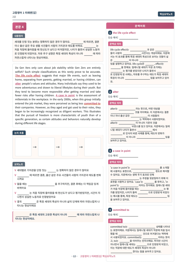 🩷 (고등영어1) 미래엔(김) 2과 핵심요약노트🩷 by 대치동시크릿_preview_12