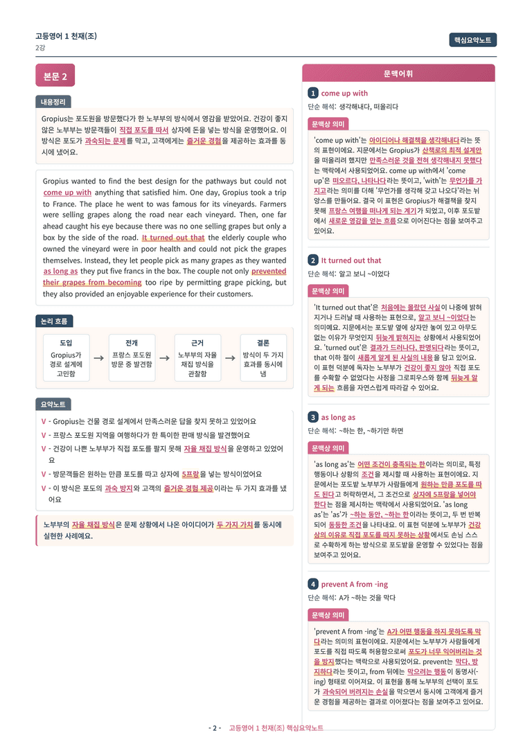 🩷 (고등영어1) 천재(조) 2과 핵심요약노트🩷 by 대치동시크릿_preview_2