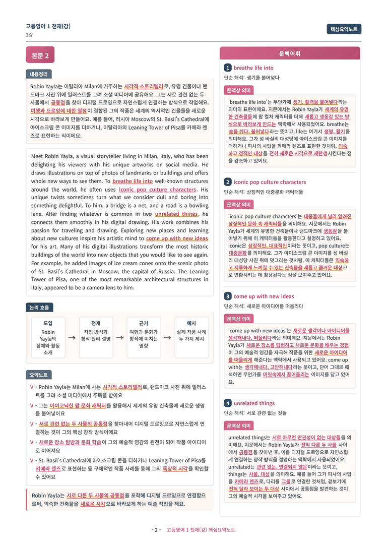 🩷 (고등영어1) 천재(강) 2과 핵심요약노트🩷 by 대치동시크릿_preview_2