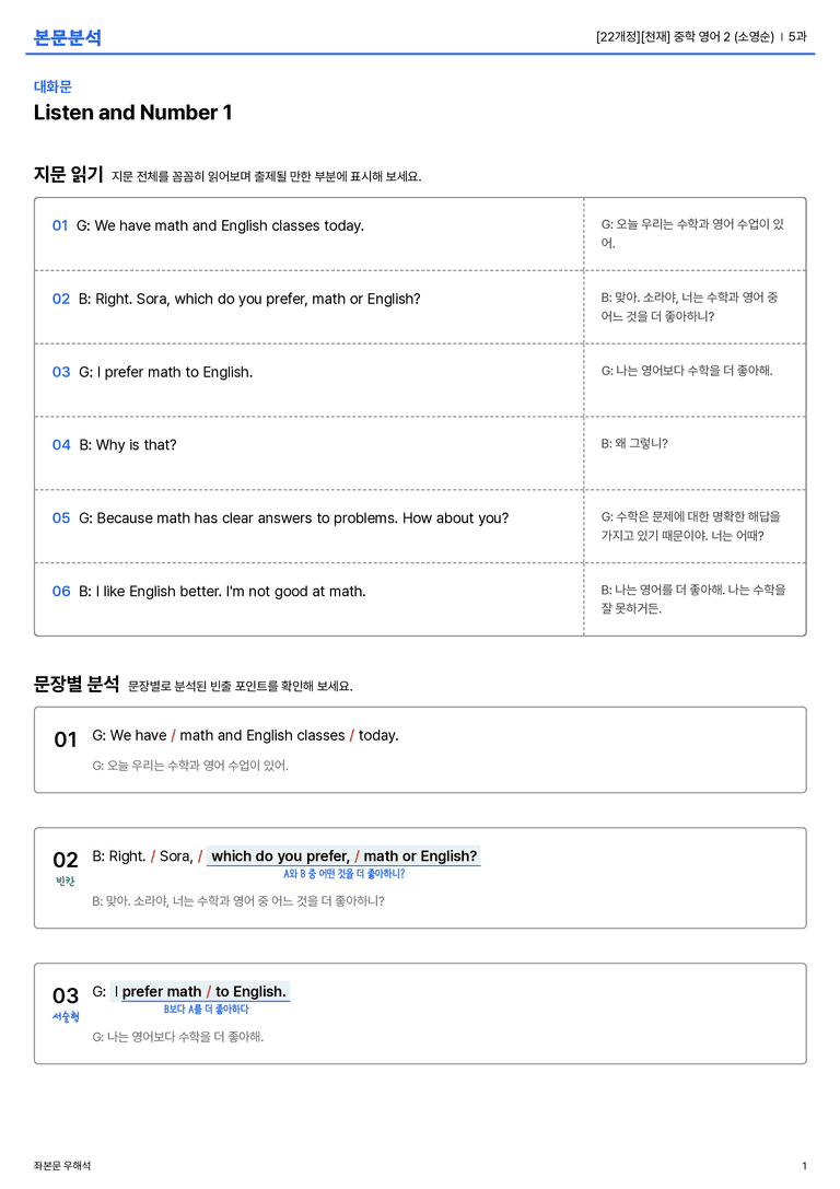 [천재] 중학 영어 2 (소영순) 5과 본문분석_preview_1