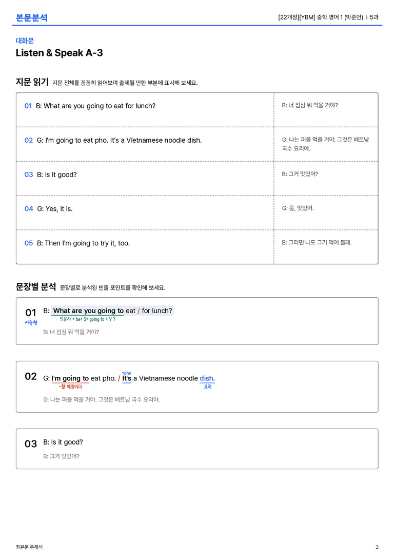 [YBM] 중학 영어 1 (박준언) 5과 본문분석_preview_3