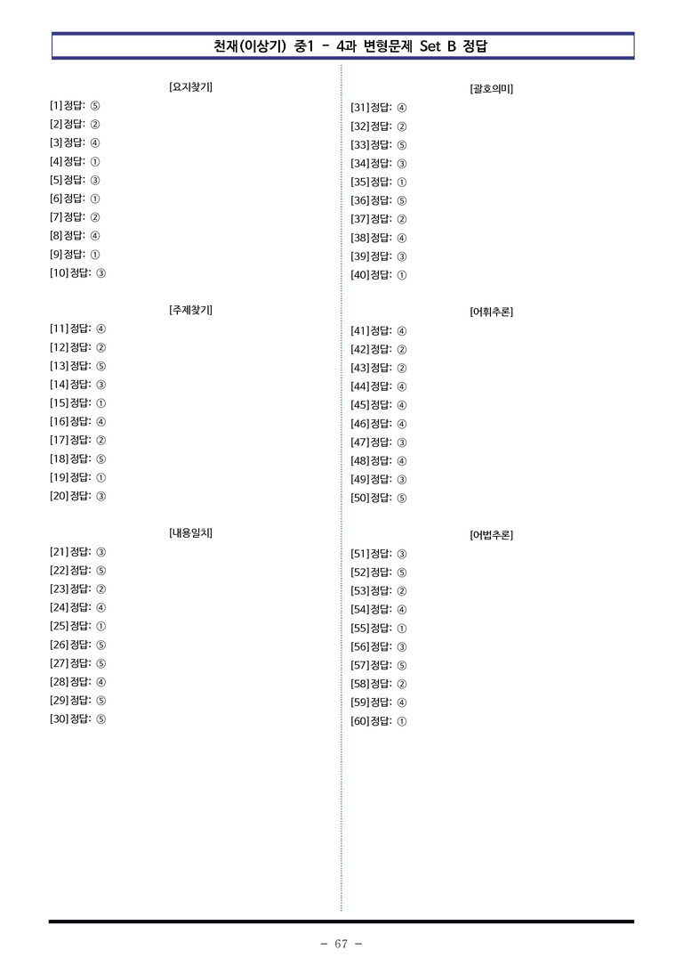 천재(이상기) 중1 - 4과 변형문제 Set AB 통합본 (200제) by 이쌤문제은행_preview_67