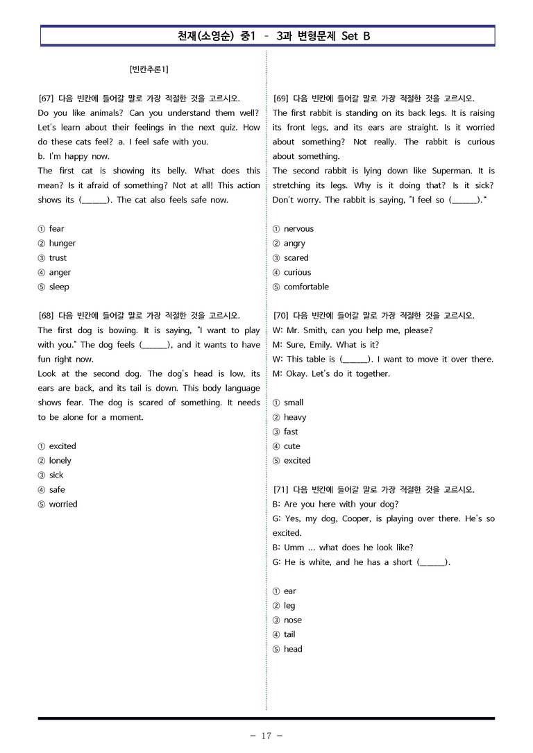 천재(소영순) 중1 - 3과 변형문제 Set B (110제) by 이쌤문제은행_preview_17