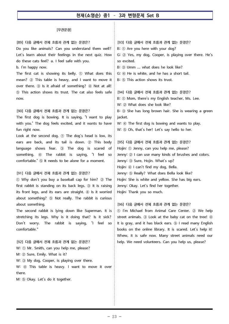 천재(소영순) 중1 - 3과 변형문제 Set B (110제) by 이쌤문제은행_preview_23