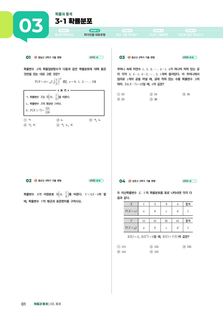 3-1 확률분포 | STEP2 최다빈출대표유형_preview_1
