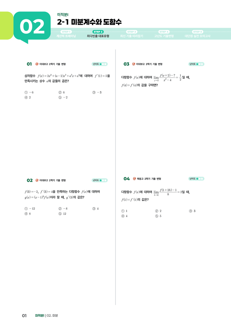 2-1 미분계수와 도함수 | STEP2 최다빈출대표유형_preview_1