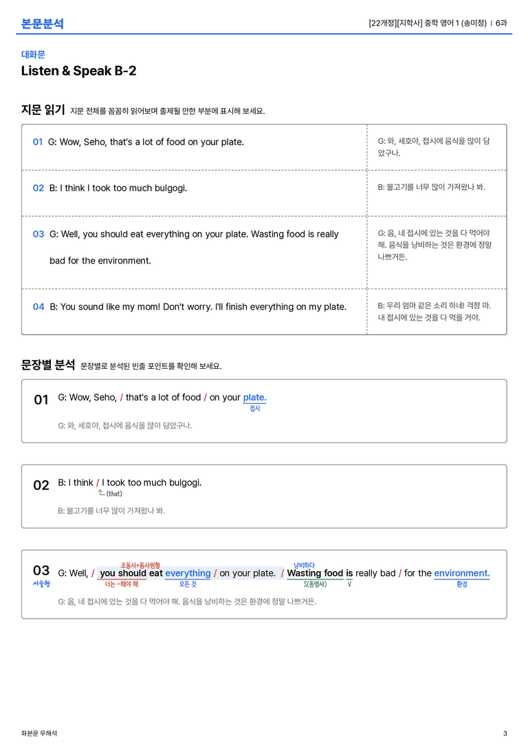 [지학사] 중학 영어 1 (송미정) 6과 본문분석_preview_3