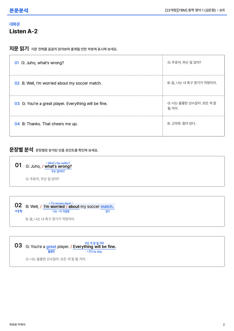 [YBM] 중학 영어 1 (김은형) 6과 본문분석_preview_2