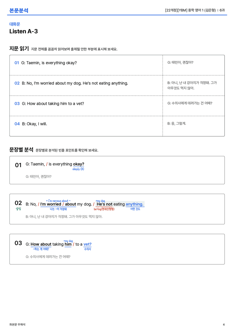[YBM] 중학 영어 1 (김은형) 6과 본문분석_preview_4