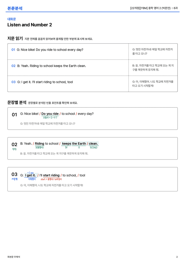 [YBM] 중학 영어 2 (박준언) 6과 본문분석_preview_2
