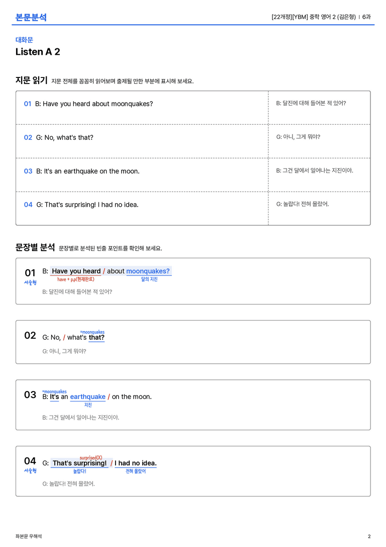 [YBM] 중학 영어 2 (김은형) 6과 본문분석_preview_2