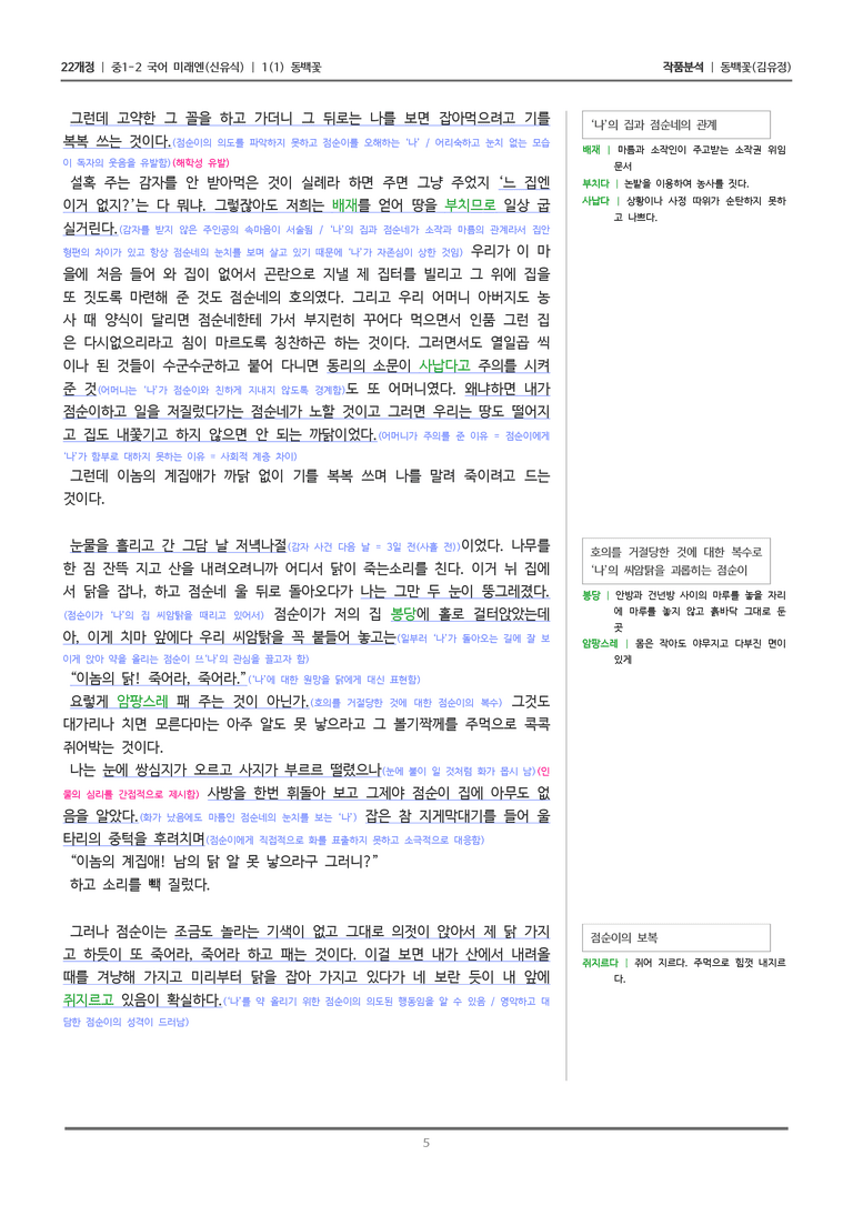 [22개정] 중1-2 미래엔(신) 1-1 동백꽃_작품분석_preview_5