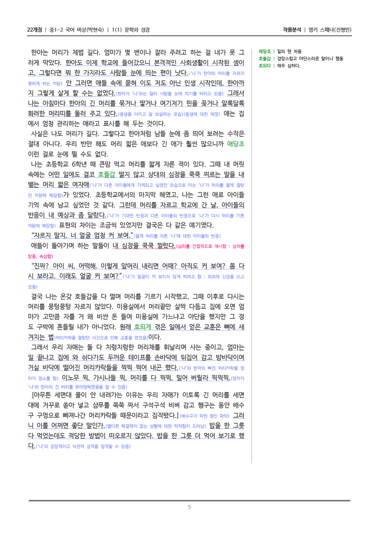 [22개정] 중1-2 비상(박현) 1-1 문학과 성장_작품분석_preview_5