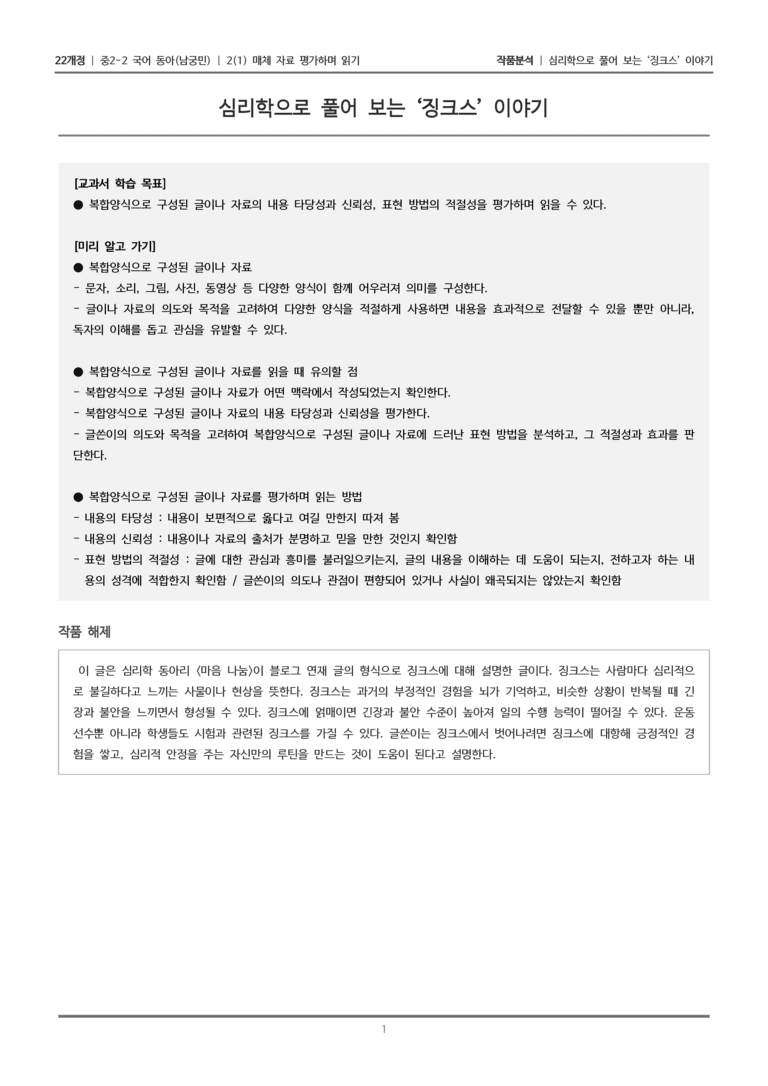 [22개정] 중2-2 동아(남) 2-1 매체 자료 평가하며 읽기_작품분석_preview_1
