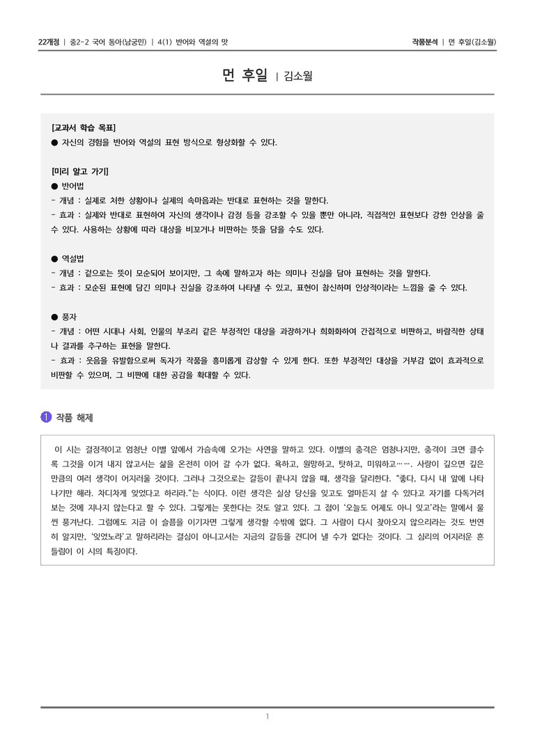 [22개정] 중2-2 동아(남) 4-1(1) 반어와 역설의 맛_작품분석_preview_1