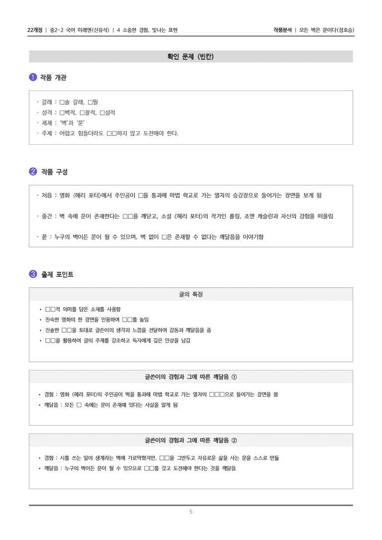 [22개정] 중2-2 미래엔(신) 4-1(2) 소중한 경험, 빛나는 표현_작품분석_preview_5