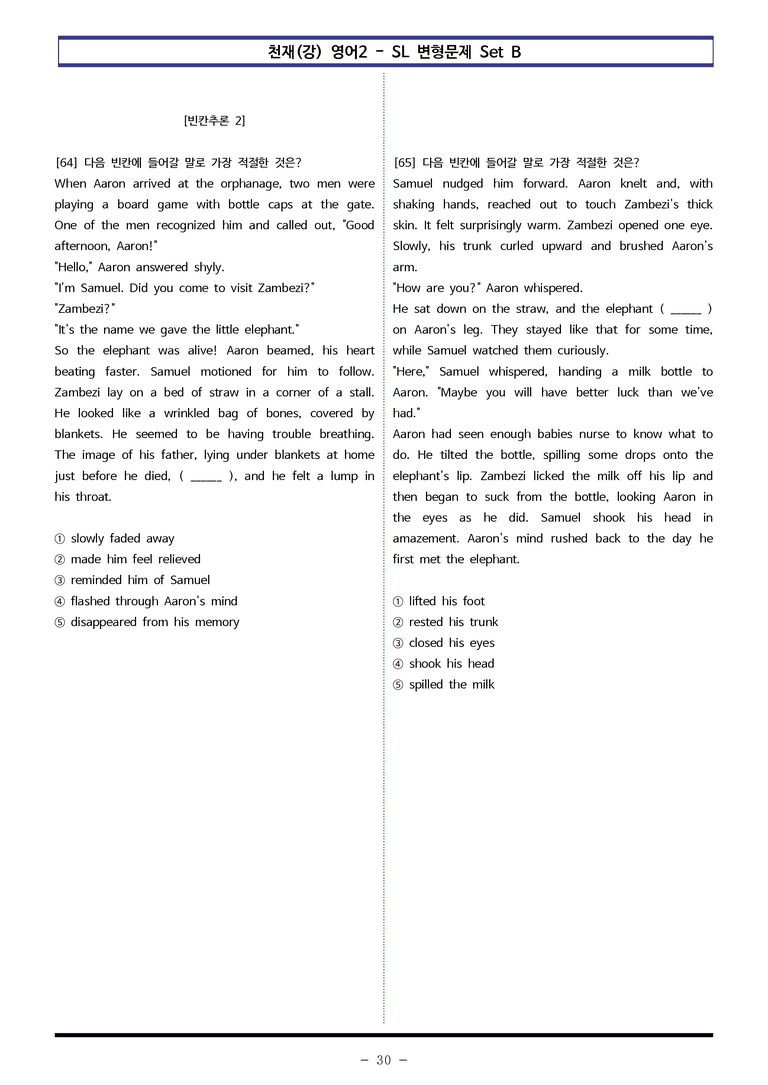 천재(강) 영어2 - SL 변형문제 Set B (90제) by 이쌤문제은행_preview_30