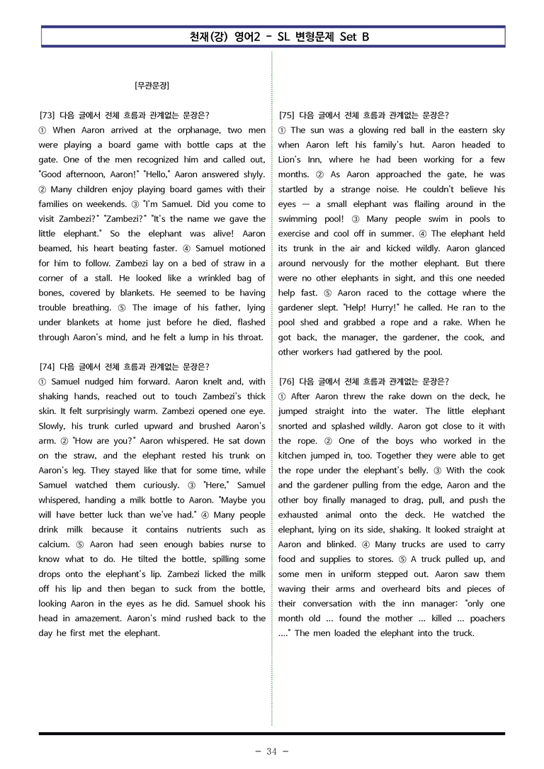 천재(강) 영어2 - SL 변형문제 Set B (90제) by 이쌤문제은행_preview_34