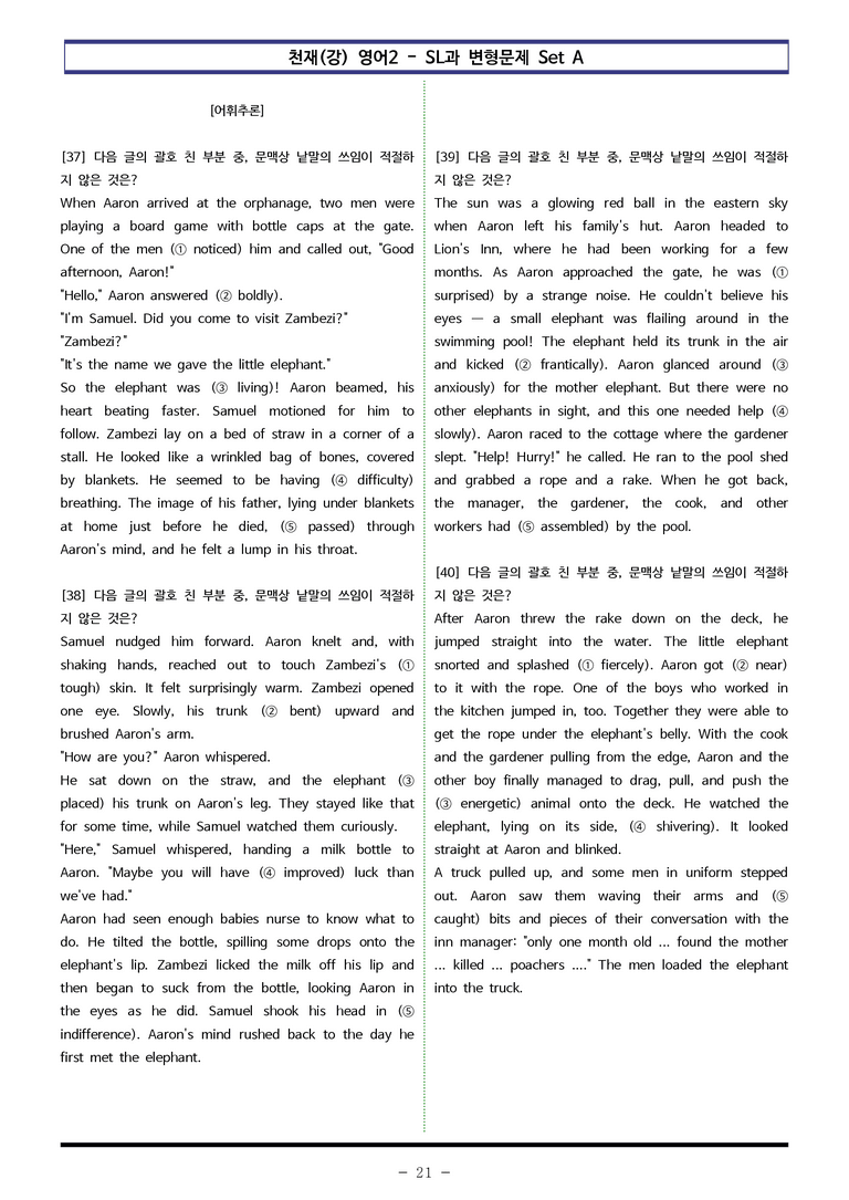 천재(강) 영어2 - SL 변형문제 Set AB 통합본 (180제) by 이쌤문제은행_preview_21