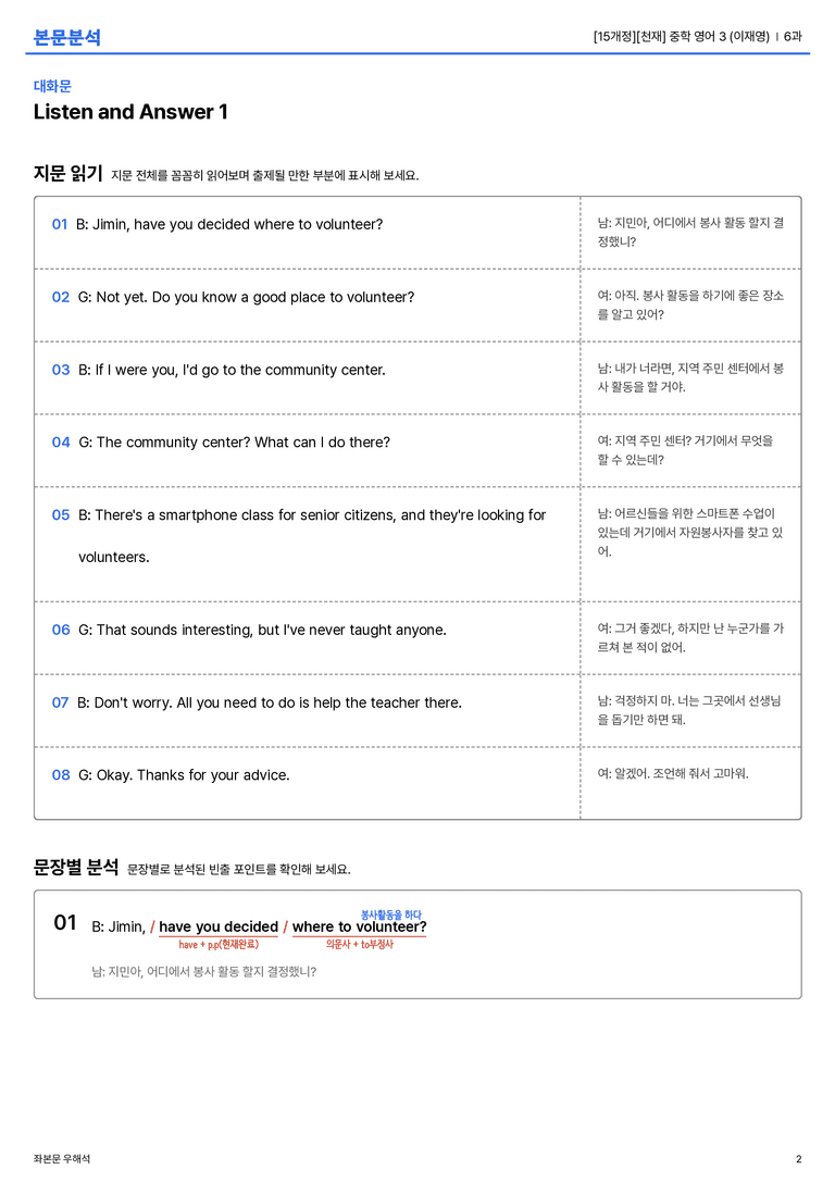 [천재] 중학 영어 3 (이재영) 6과 본문분석_preview_2