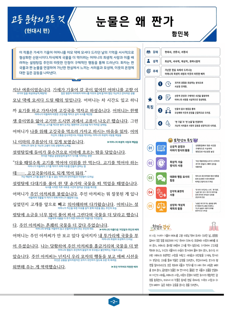 [현대시의 모든 것] 눈물은 왜 짠가(함민복) 분석 및 예상.심화 문제_preview_2