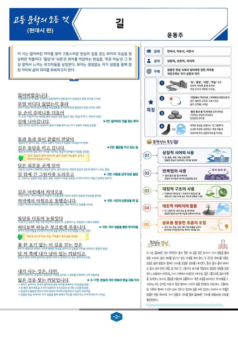 [현대시의 모든 것] 길(윤동주) 분석 및 예상.심화 문제_preview_2