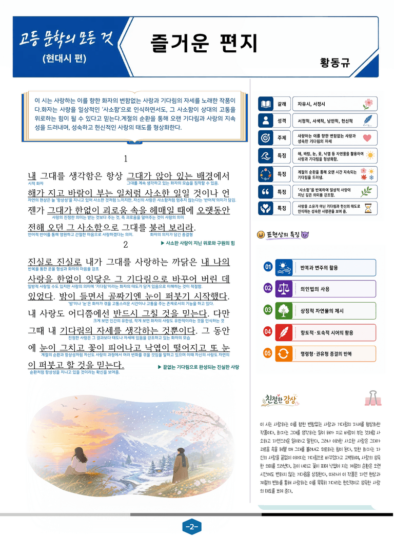 [현대시의 모든 것] 즐거운 편지(황동규) 분석 및 예상.심화 문제_preview_2
