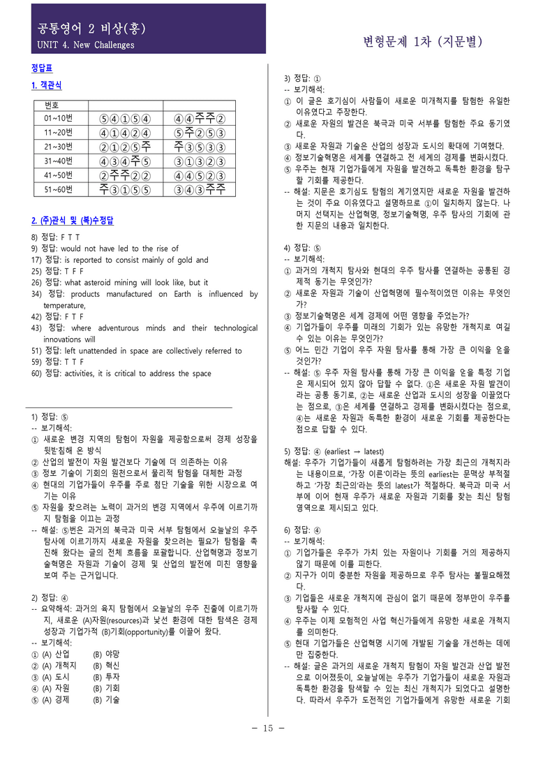[현장의 모든 비법] 공통영어 2 비상(홍) 4과 변형문제 1차 112제_preview_15