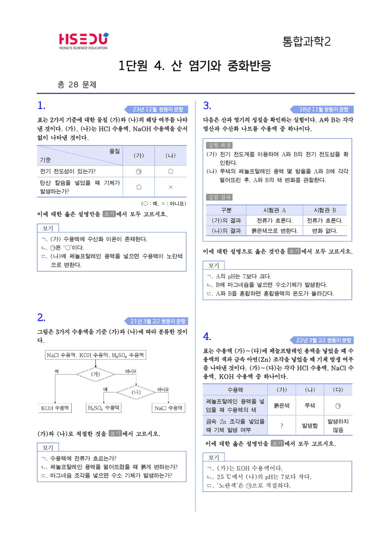1-4 산, 염기와 중화 반응 l STEP4 고난도기출변형_preview_1