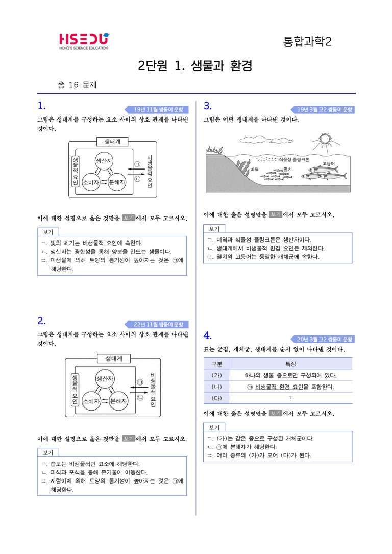 2-1 생물과 환경 l STEP4 고난도기출변형_preview_1